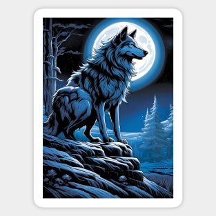 Wolf and Full Moon Sticker